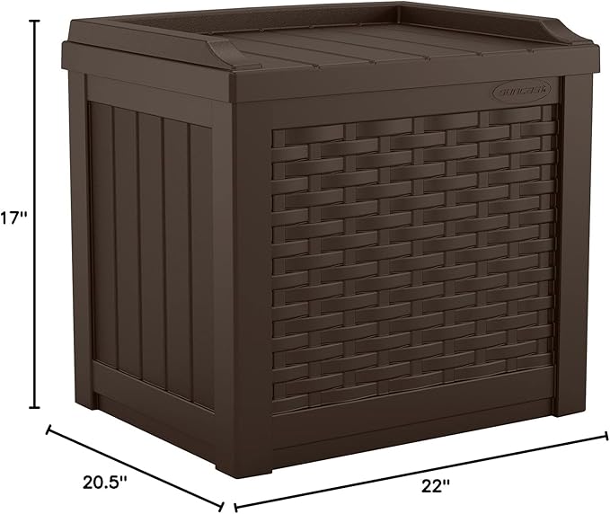 Suncast 22 Gallon Small Resin Storage Seat, Java, SSW600J & Keter Marvel Plus 71 Gallon Resin Outdoor Box for Patio Furniture Cushion Storage, Brown