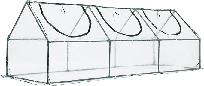 BPS 9x3x3 ft Mini Greenhouse with Transparent PVC Cover UV-Protected Roll-Up Zipper Doors, Ideal for Indoor or Outdoor Use on Raised Garden Beds