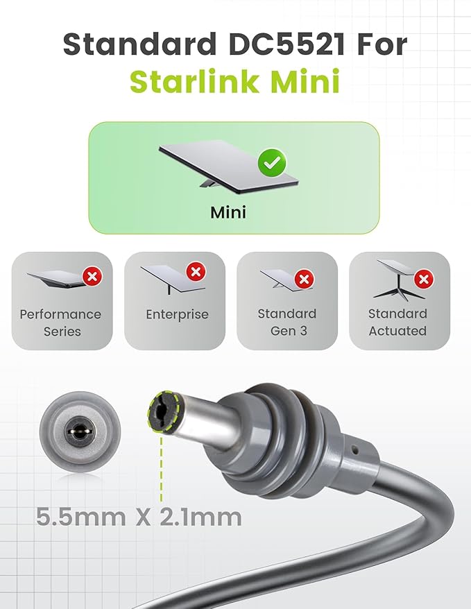 Anina DC Power Cord for Starlink Mini (3M/9.8FT) 18AWG Replacement DC Male to Male Charging Cable, Starlink Mini Accessories, Waterproof Barrel Jack Plug for Outdoor Camping