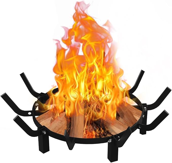 Mondazie 24 Inch Round Fire Pit Grate with 10 Bars for Firepit, Heavy Duty Firewood Log Burning Rack Holder for Fireplace Hearth Wood Stove and Outdoor Campfire, Black