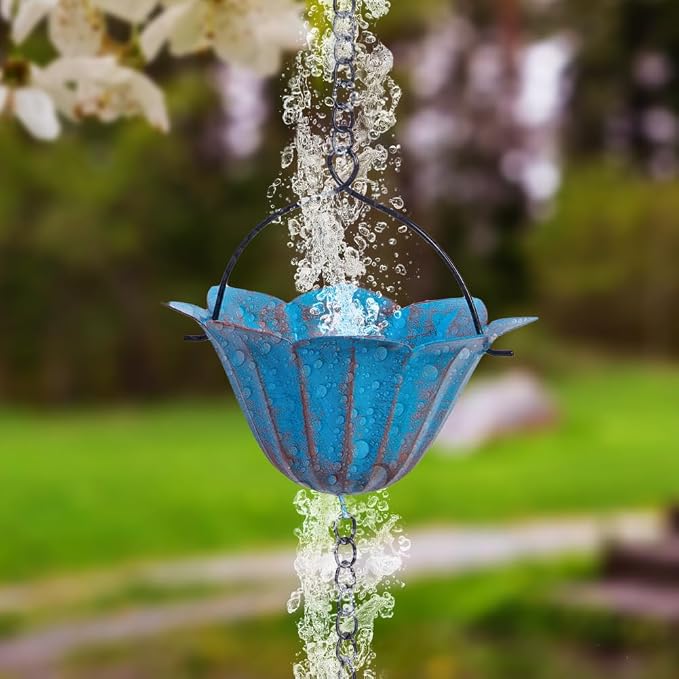 13.4FT Rain Chain, Hummingbird Rain Chains for Outside, Copper Rain Chain Bell with 12 Cups, Decorative Rain Catcher Chain Replacement Downspout for Gutters