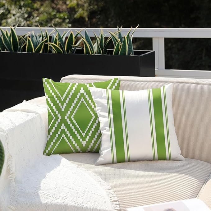 DFXSZ Outdoor Pillow Covers 18x18 Inch Set of 4 Green Waterproof Modern Geometry Throw Pillows Outdoor Summer Waterproof Decor for Patio Funiture Garden Polyester Cushion Covers 013H18