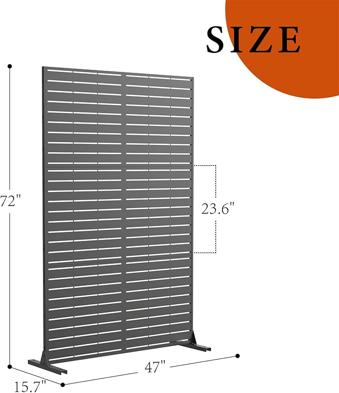 Privacy Screen Outdoor Metal Fence Panel, 72" H x 47" W Freestanding Decorative Privacy Fence for Patio, Deck, Balcony, Backyard, Garden with Stable Base