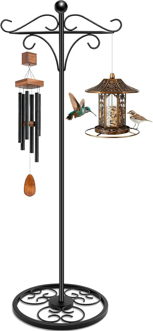63" Adjustable Shepherd Hook Stand with Round Base Stand for Wind Chime, Bird Feeder, Lantern for Indoor & Outdoor Garden Patio Home Decor. (Double Shepherd's Hook, 63, Inches)