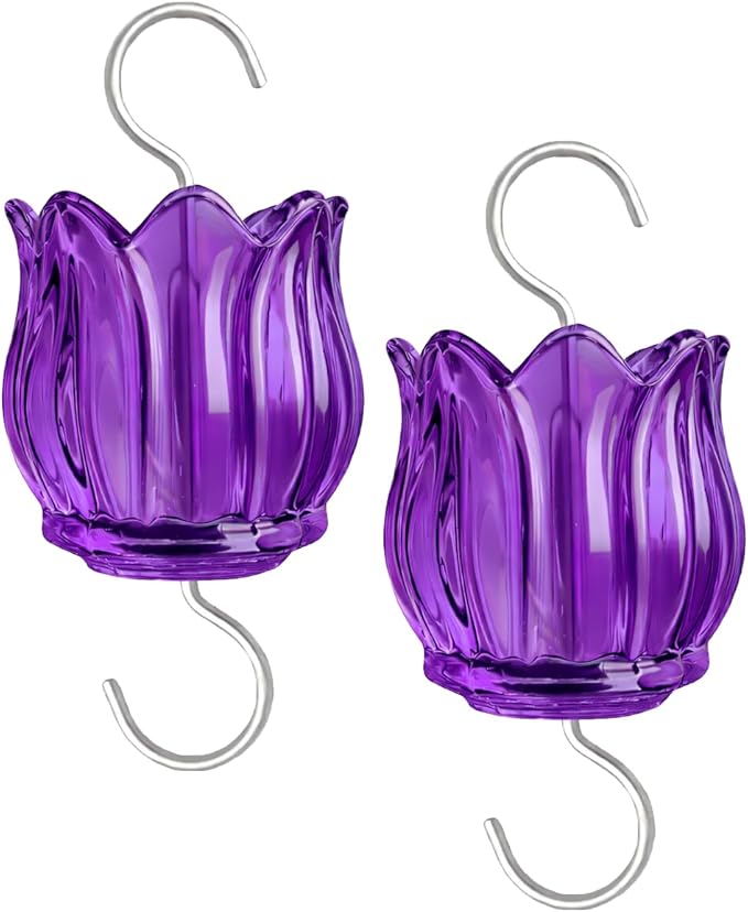 Glass Ant Moat for Hummingbird Feeder - 2PC x 3 OZ Purple Tulip Insect Guard with Large Capacity