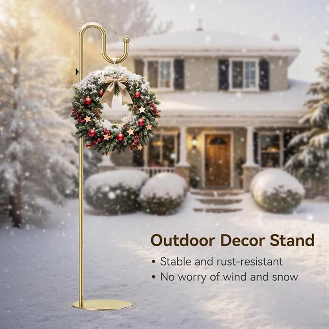 76" Outdoor Plant Stand & Wind Chime Hanger with Heavy Duty Base, Shepherds Hook for Bird Feeder, Adjustable Height for Patio, Garden & Indoor Use
