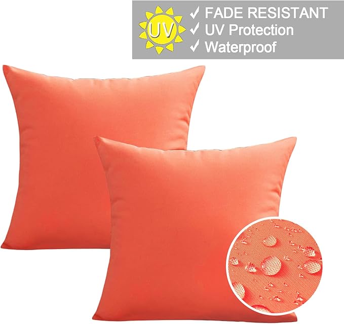 VAKADO Outdoor Waterproof Throw Pillow Covers 18X18 Set of 2 Decorative Orange Patio Furniture Cushion Cases Outside Decor for Couch Garden Bench Porch