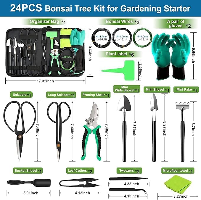 Bonsai Tools Kit - Bonsai Kit, Bonsai Tree Kit, Bonsai Wire Kit, Bonsai Tools Set, Bonsai Starter Kit, Bonsai Pruning Kit, Bonsai Tools for Beginners, Bonsai Care Kit, Bonsai Trimming Kit