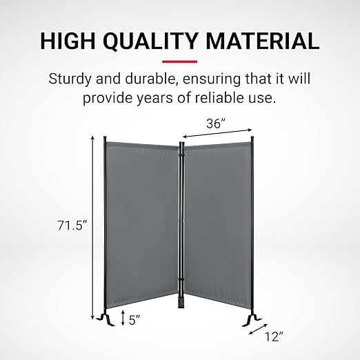 Proman Products - Galaxy 2 Panel Section Privacy Folding Screen Divider, Water Repellent Fabric Room Divider with Black Powder Coated Metal Frame for Indoors or Outdoors (Gray)