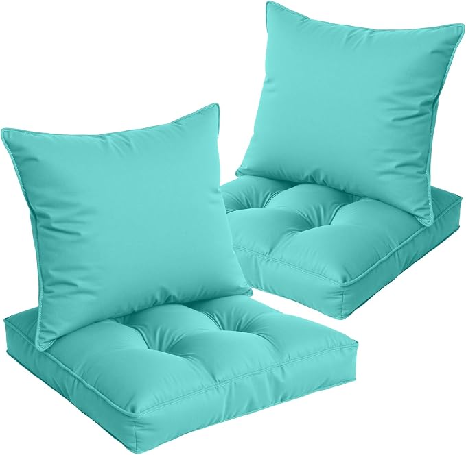 22x22 Waterproof Outdoor Chair Cushions Set of 2, Patio Cushions for Outdoor Furniture Water-Resistant & Fade-Resistant, Deep Seat & Back Cushion for Wicker Sofa (Teal)