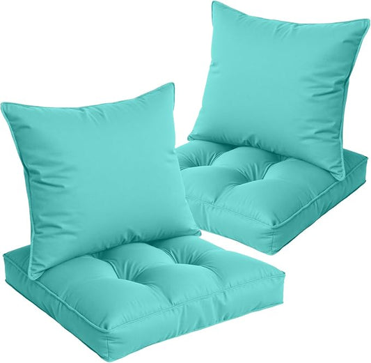 22x22 Waterproof Outdoor Chair Cushions Set of 2, Patio Cushions for Outdoor Furniture Water-Resistant & Fade-Resistant, Deep Seat & Back Cushion for Wicker Sofa (Teal)