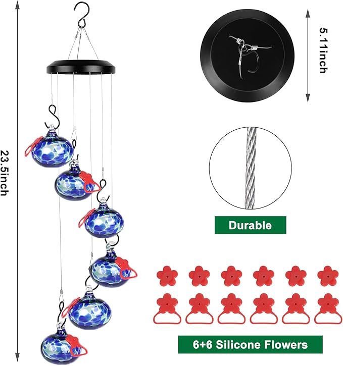 Headak Life Charming Wind Chimes Hummingbird feeders for Outdoors Hanging ant and bee Proof,Never Leak,Perfect Hummingbird Gift for People(Deep Blue)