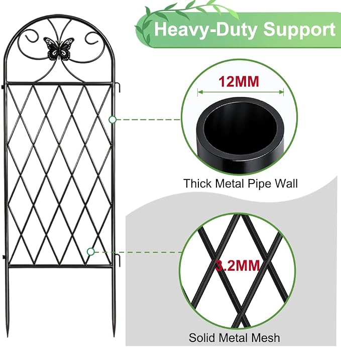 4 Pack Black Garden Trellis for Climbing Plants Outdoor 47” x 16” Climbing Rose Trellis Wrought Iron Trellis Ivy Cucumbers Decorative Metal Flat Trellis