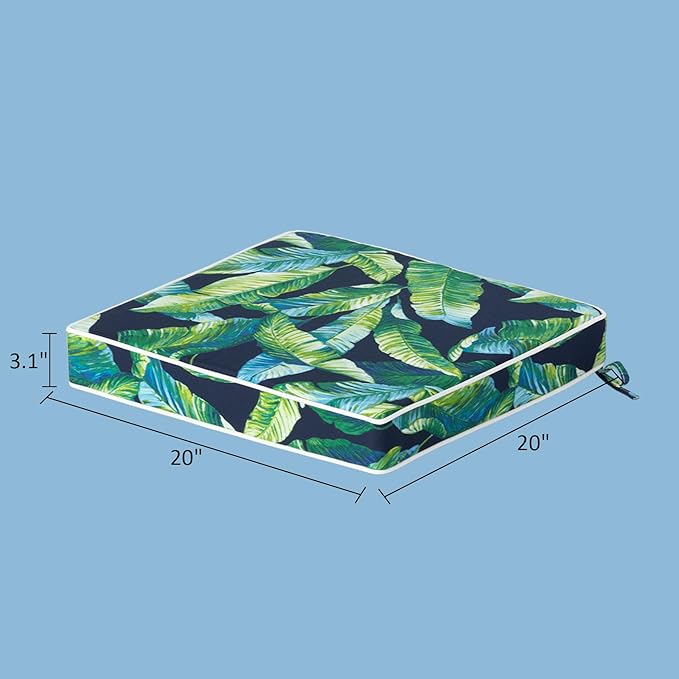 COZYVIDA Outdoor Chair Cushions Set of 4, 20"x20" Square Seat Pads with Tie Straps and YKK Zippers, 30D High-Density Foam, Water-Resistant Fabric,UV-Resistant 1000+ Hrs