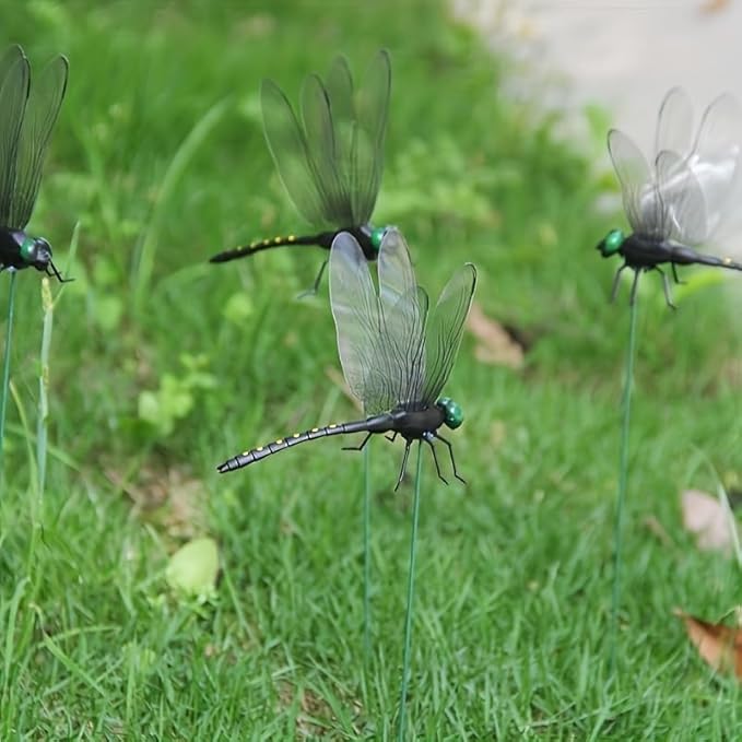 16Pcs Dragonfly Clip, Black DIY Dragon Fly Clips, Fake Dragonfly Garden Outdoor Decor, Plastic Dragon Fly Plant Pot Decorations with Pliers & Clips-Large