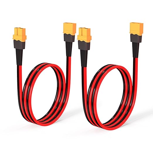 ELFCULB 12AWG 2FT XT60 Extension Cable, XT60 Female to Male Connector for RC Battery Portable Power Station Solar Panel(2 Pieces)