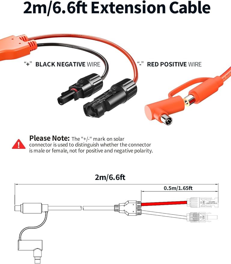 Solar Connector to DC 8mm Adapter Cable, 2M 6FT 12AWG+14AWG Solar Cable with DC8020/7909 for Jackery Explorer 160 240 500 1000 GZ Yeti BLUETTI Portable Power Station, Solar Generator, Solar Panel