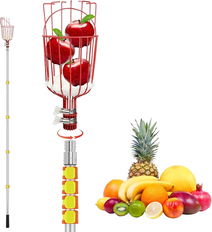 SANLIKE Fruit Picker Pole with Basket 12FT Adjustable Higher Lightweight Fruit Grabber Tool with Extension Pole for Apple Avocado Lemon Peach Pear Mango and Other Fruit Tree Harvester