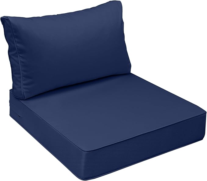 AAAAAcessories Outdoor Seat Cushions for Chairs, Fade-Resistant, Waterproof Patio Furniture Replacement Cushions, 23.5" x 25.5" x 5" + 23.5" x 13.5", Navy Blue