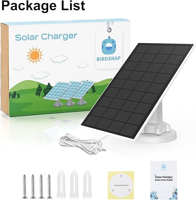 birdsnap® 3W Solar Panel with Type-C Cord for Bird Feeder Camera Only, IP65 Waterproof for Outdoors, Continuously Power Supply, Adjustable Direction