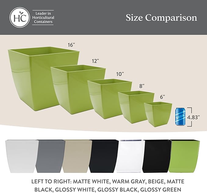 The HC Companies Aria Self Watering Square Plant Pot w/Drainage - Classic Planters for Outdoor Plants & Indoor Plants -Lightweight & UV-Resistant Plastic Pots for Plants (6" Beige, Pack of 1)