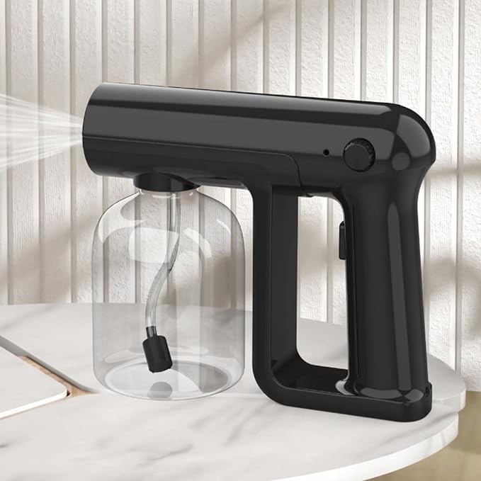 Portable Nano Spray Gun, 500ml Handheld Electric Sprayer | Blue Sanitizing Fogger | Steam Gun for Home, Office, Car | Fast Fine Mist, Large Capacity | Compact - Black
