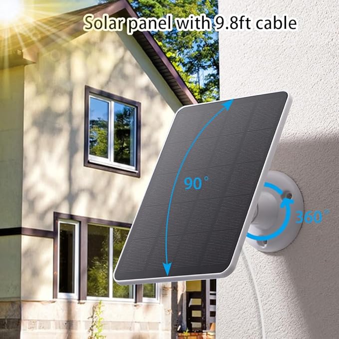 Solar Panel Compatible with WYZE Battery Cam Pro, EufyCam 2C/2C Pro, 4W 5V Solar Panel with 10ft Micro USB Charging Cable for Outdoor Battery Security Camera, Tpye C Adapter, Adjustable Wall Mount