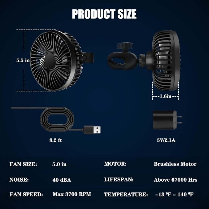 5” Grow Tent Clip Two Fans with Adjustable Clamp, 3-Speed Strong Quiet Airflow, Compatible with Timer Thermostat & Smart Plug for Plant Greenhouse Seedling Hydroponics Circulation Cooling