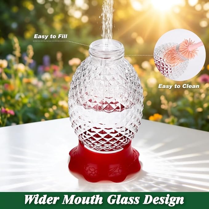 Fchstaer Glass Hummingbird Feeders for Outdoors Hanging Ant and Bee Proof 16OZ 2 Pack Clear Pineapple Humming Bird Feeder with 6 Feeding Ports and Ant Moat Hummingbird Gifts for Women Garden Decor