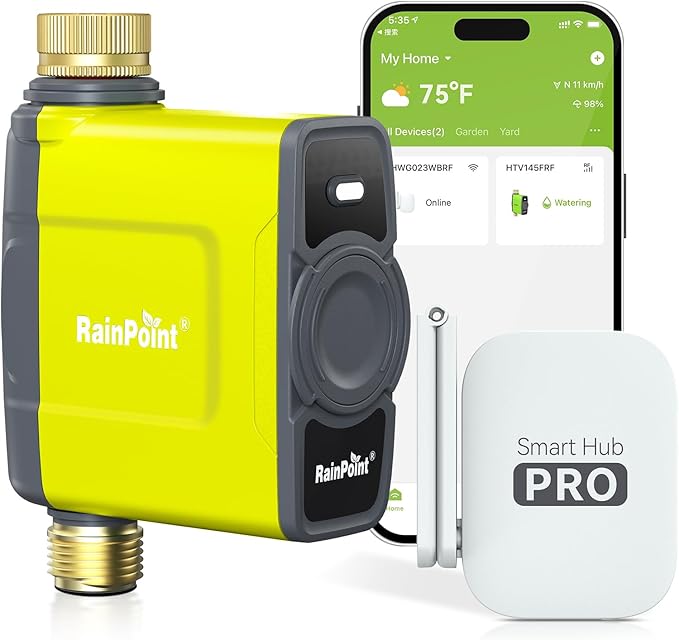 RAINPOINT WiFi Water Timer for Garden Hose, WiFi Sprinkler Controller, Smart Hose Timer Valve, Automatic Drip Irrigation System/Rain Delay for Garden/Lawn/Yard (Yellow)