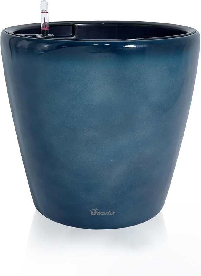 Dexceder 13x12 Self Watering Planter with Wheels (Grayish Green Gradient) | Inner Pot Design, Thickened Large Floor Standing Flower Plant Pot with Water Level Indicator Indoor Outdoor