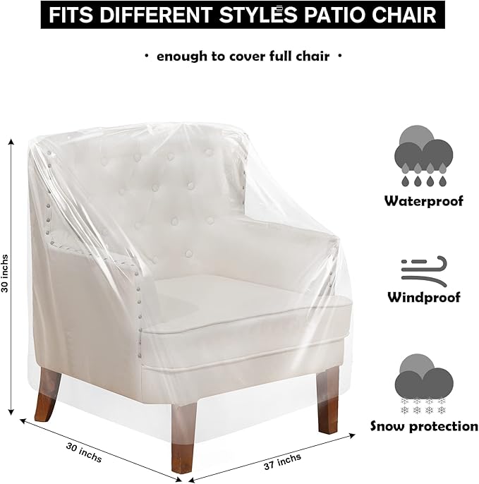 Tudomro 8 Pcs Outdoor Plastic Chair Cover Waterproof Armchair Clear Dust Proof Plastic Couch Cover for Furniture Sofa Chair Couch Recliner Furniture Storage and Moving, 37 x 30 x 30 Inch