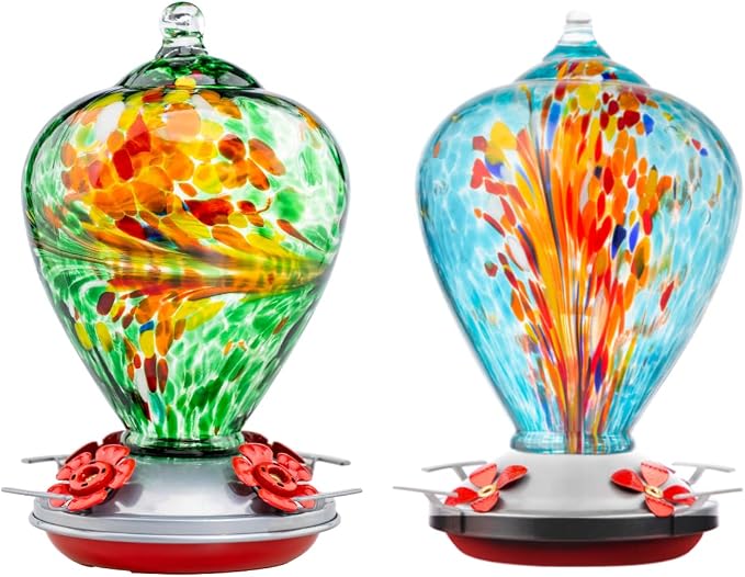 Muse Garden Gifts for Women Glass Hummingbird Feeder for Outdoors Hanging, Birthday Mother‘s Day Christmas Valentine Hummingbird Gifts for Women Mom, Ant Moat Included, 2 Pack, Peacock and Comet | Muse Garden Gifts for Women Glass Hummingbird Feeder fo...