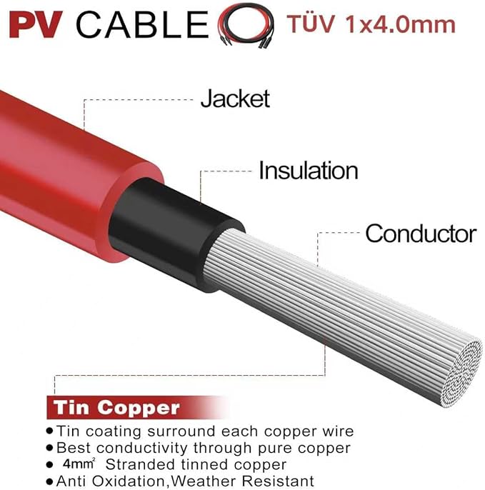 6 Feet 12AWG Solar Extension Cable with Female and Male Connector, Twin Wire Solar Panel Wire Adapter for Home, Shop and RV Solar Panels (6FT Red + 6FT Black)