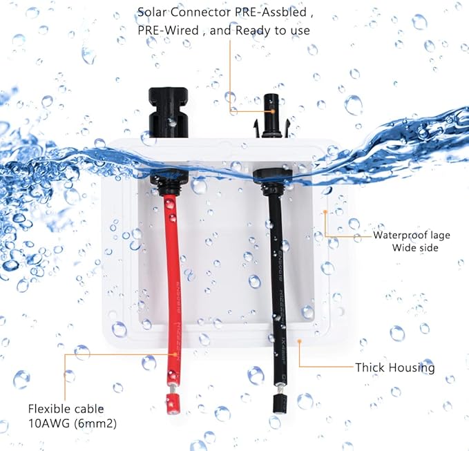 Solar Cable Entry Gland,1Ft/30cm 10AWG Soft Solar Extension Cable and Connector, UV Resistance Dual Cable Entry Gland Housing on Rv, Boat, Camper (1Ft White)