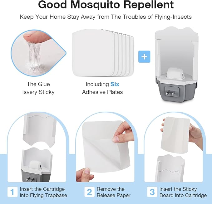 Forhimn Fly Trap Indoor, 2 Plug-in Fly Catchers with 6 Glue Card Refills, Fruit Fly & Gnat Trap for Home, Sticky Light Catcher for Flying Insects, Gnats & Moths, Clean & Quiet Indoor Plug-in Device