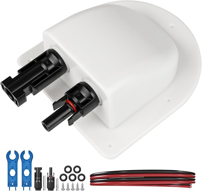 Solar Cable Entry Gland with 10Awg Solar Cable and Solar Connector UV Resistance Dual Cable Entry Housing for Solar RV Boats Yacht Roofs (White 5FT)