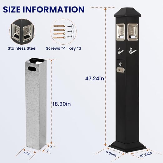 Commercial Trash Bin Outdoor Standing Trash Can Outside Receptacle | Stainless Steel Garbage Can Container with Lock & Removable Inner Bucket for Hotels Restaurants Bars Office Park Street
