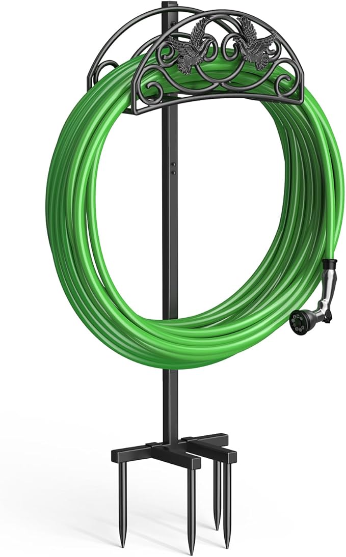 Keten Garden Hose Holder, Detachable Metal Water Hose Holder Stand, Heavy Duty Freestanding Garden Hose Reel Rack and Hose Storage Organizer for Outside Yard