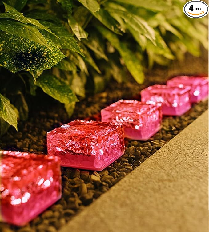 Outdoor 4 Pack Ice Cube Bricks Rocks Lights Solar Powered LED In Ground Pathways Patio Yard Garden Glow Lights Decor