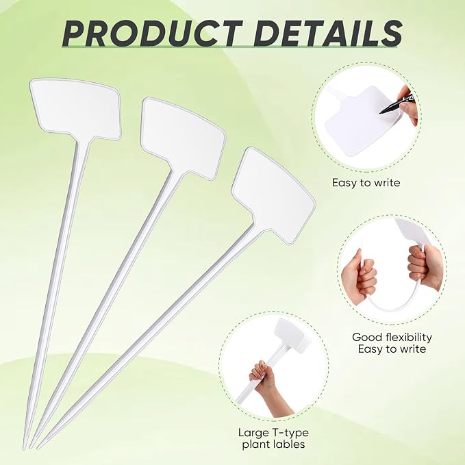 Chunful 50 Pcs Large Plant Label Signs 15.7 Inch Plant Markers Plastic Garden Label Stakes Waterproof T Type Tags Nursery Garden Signs with Marker Pen for Flower Herb Pot