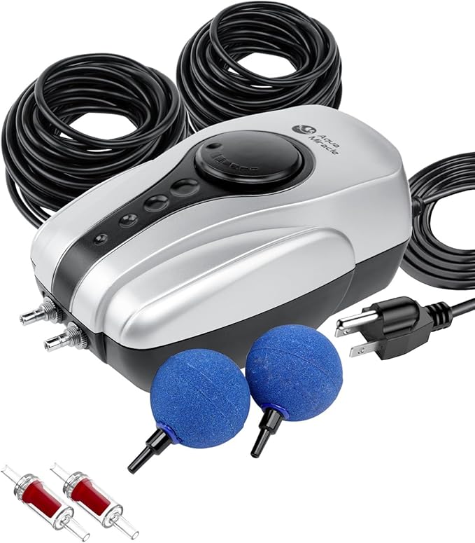 AquaMiracle All-in-One Koi Pond Aerator for Outdoor Ponds up to 1000 Gallons, Pond Air Pump Pond Aeration System with Double Outlet Airline Tubing Air Stones Check Valves