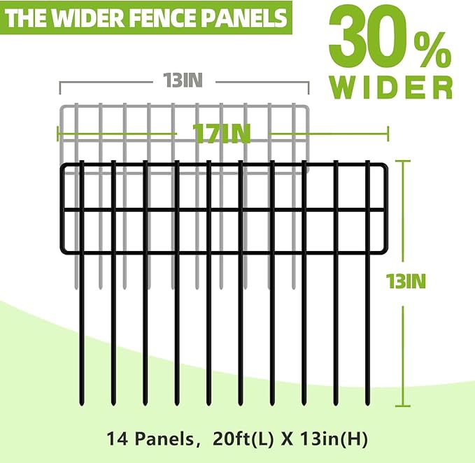 20ft(L) X 13in(H) No Dig Fence, 14 Pack Garden Fence Panels, Rustproof Metal Wire Animal Barrier Fence for Dogs, Rabbits & Squirrels, Easy Setup Outdoor Yard & Patio Defense