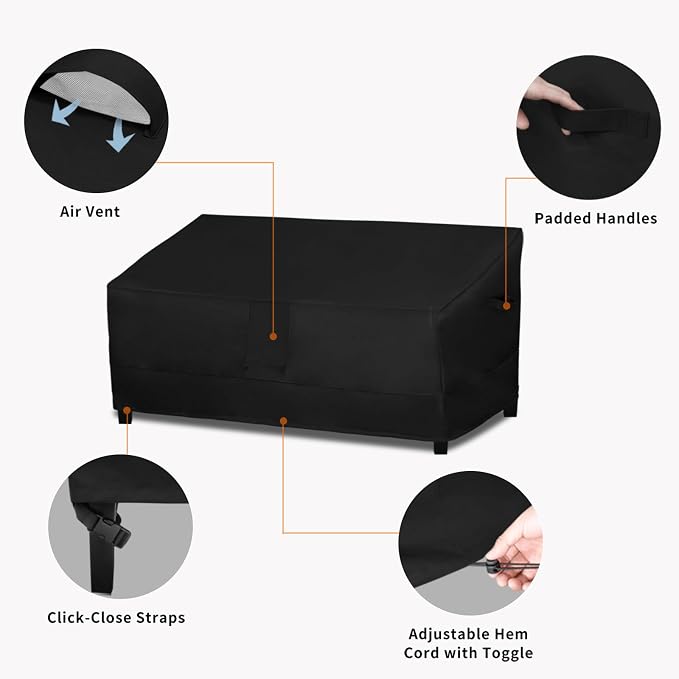 Easy-Going Heavy Duty Outdoor Bench Couch Cover, Waterpfoof Windproof Patio Furniture Cover with Air Vent (88Wx32.5Dx33H inch,Black)