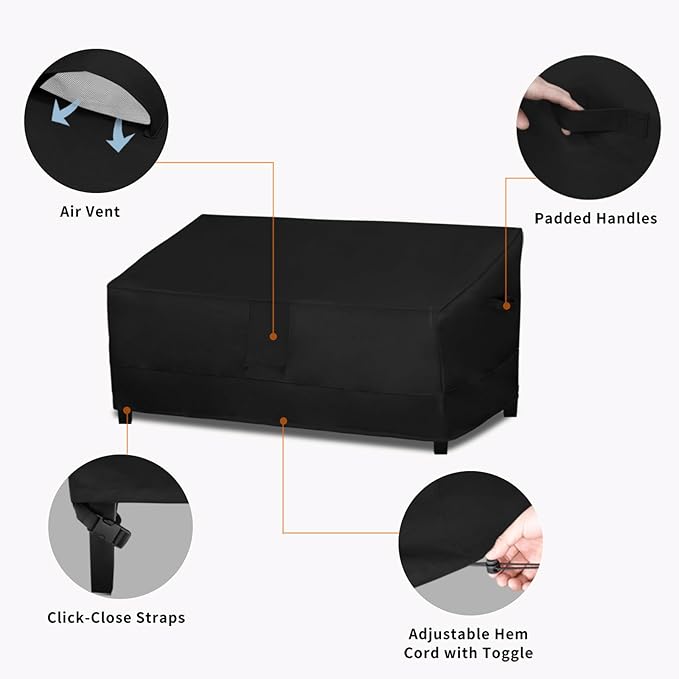 Easy-Going Heavy Duty Outdoor Bench Couch Cover, Waterproof Windproof Patio Furniture Sofa Cover with Air Vent (70Wx38Dx35H inch, Black)