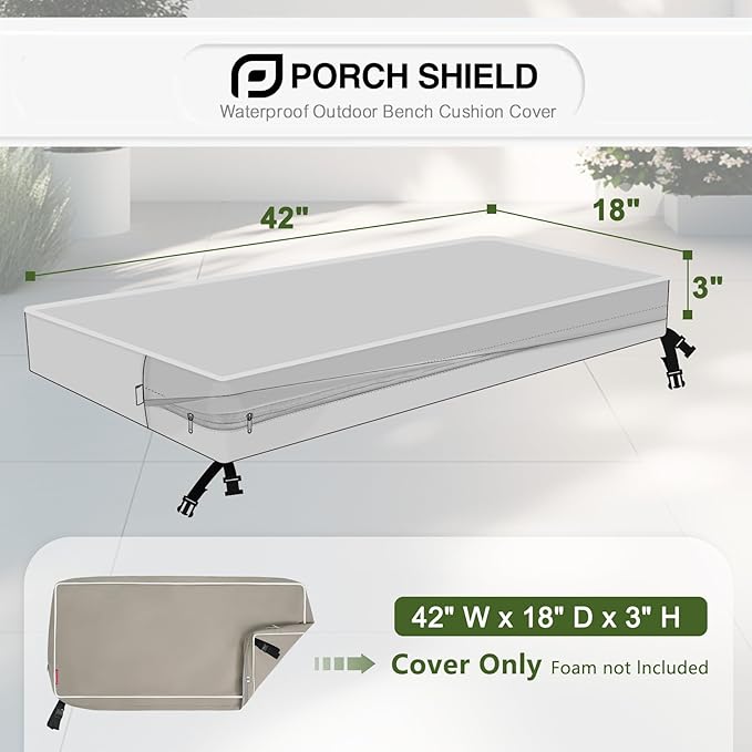 Porch Shield Outdoor Bench Cushion Cover – Waterproof Swing Cushion Cover for Patio Furniture Loveseat (Not Insert) Beige 42" W x 18" D x 3" H