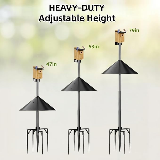 NSYOOMH Dia 1 Inch Bird Feeder Pole with 19" Proof Squirrel Baffle, Heavy Duty Metal, Bird House Pole Compatible Mount for Smart Camera Birdfeeder, Outdoor Feeding Station Stand Kit - 79" 2pack