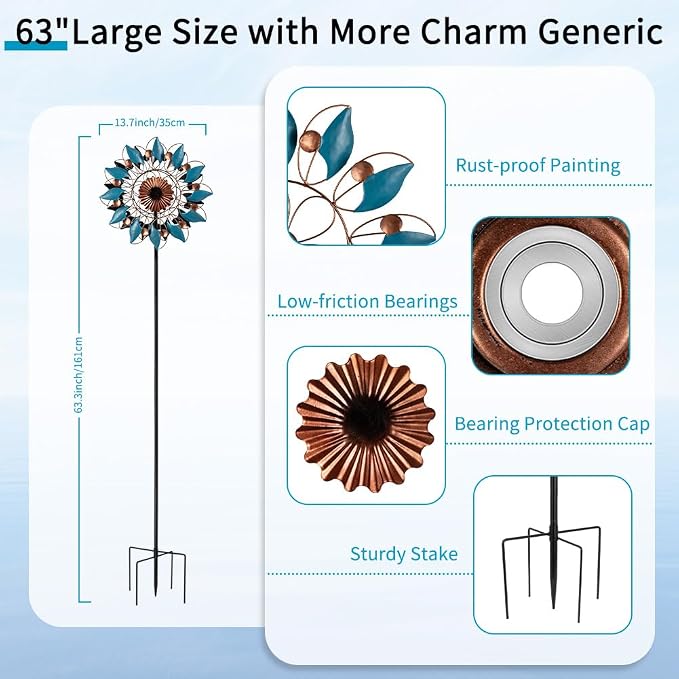 Stargarden Metal Wind Spinner, 13.7" Dia Outdoor Wind Spinners, Kinetic Garden Art & Outdoor Decoration for Yard