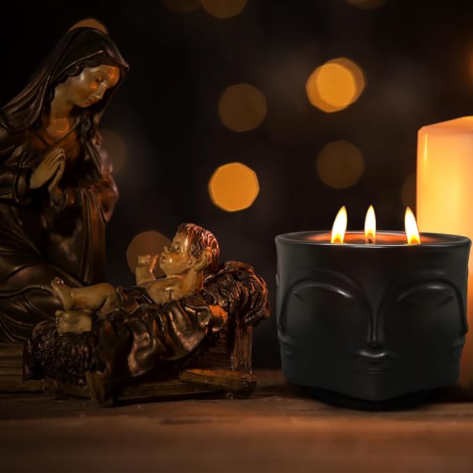 Strong Eucalyptus & Rosemary 3 Wick Black Large Candle, 20oz, Ceramic, Outdoor Scented Candles, 100% Soy, for Home Scented, Yoga, Meditation, Table Decor, Home Decor, Boho Decor, Beautiful Candle Jars