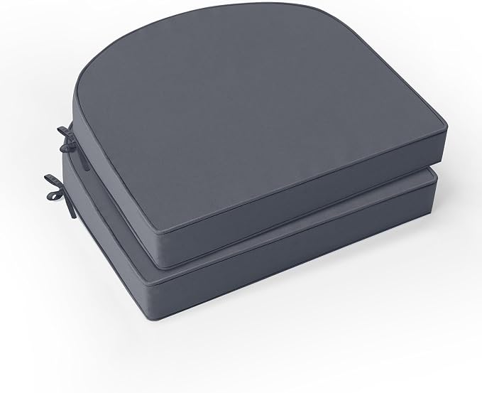 Outdoor Chair Cushions Set of 2: Waterproof & Fade Resistant Patio Furniture Cushions - 19 x 19 x 2 Inch Non Slip Round Corner Seat Cushion Pads with Removable Cover for Garden Yard Lawn, Dark Grey